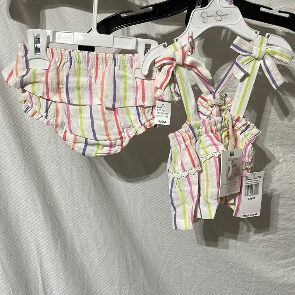 Jessica Simpson 6/9 baby striped 2 piece set ruffled diaper cover swing top nwt